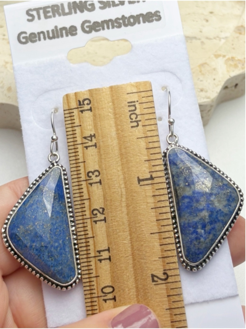 Lapis Lazuli Earrings Boho Southwest Vintage Style Handmade Sterling Silver 925 - Picture 5 of 7